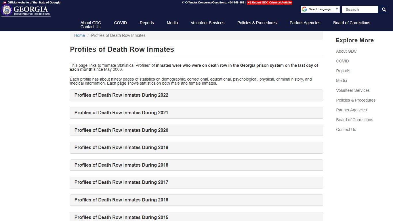 Profiles of Death Row Inmates | GDC - Georgia